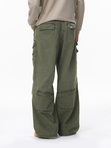 Jeans Verdes Vintage Oversize para Hombre, Estampados, Transpirables, de Pierna Recta, Desgastados, con Múltiples Bolsillos, Estilo Cargo, Ideales para Invierno - Product Image 2