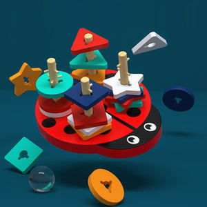 Sussidi didattici in età prescolare abbinati a forma di <span class=keywords><strong>scarabeo</strong></span> cartone animato animale forma geometrica set pilastro legno giocattoli educativi precoci per bambini - Product Image 2