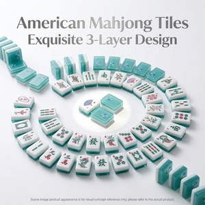 Ensemble de Mahjong américain de luxe à texture de jade avec motifs papillons et marquages anglais pour un jeu professionnel et divertissant en tournoi - Product Image 1
