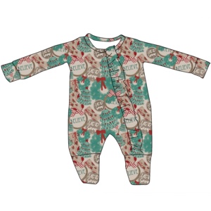 Combinaison personnalisée unisexe de Noël en polyester/coton tricoté 230g, confortable, avec pieds pliables, fermeture éclair et volants en dentelle pour bébé - Product Image 5