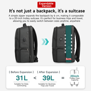 <span class=keywords><strong>Mochila</strong></span> <span class=keywords><strong>Tigernu</strong></span> <span class=keywords><strong>Antirrobo</strong></span> con Candado USB Expandible de 19 Pulgadas de Nailon Impermeable Transpirable Simple para Viajes de Negocios para Hombre - Product Image 6