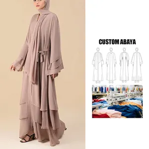 克莱德定制伊斯兰服装2件和服穆斯林头巾雪纺分层abayas套装前开和服abaya