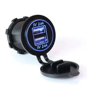 2.4A และ2.4A เต้ารับที่<span class=keywords><strong>ชาร์จ</strong></span><span class=keywords><strong>ไฟ</strong></span>แบบ USB คู่สำหรับรถยนต์เรือเรือท่องเที่ยวทางทะเลพร้อมสายฟิวส์ชุด DIY สีฟ้า LED - Product Image 2