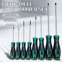 Lot de huit tournevis Phillips professionnels avec finition chromée, manche en plastique et embout magnétique – Qualité industrielle, OEM disponible