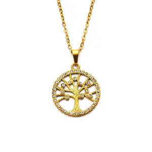 金色生命之树项链镀金不锈钢彩色锆石家谱珠宝为她的周年生日礼物