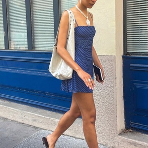 Robe Courte Sexy Rayée Sans Manches et Dos Nu pour Femme – Nouvelle Collection Été 2025 - Product Image 3