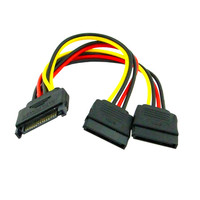 Cable divisor de alimentación SATA de 15 pines macho a 2 hembra (2x15 pines) de alta calidad, conector SATA 1 a 2