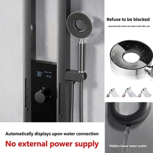 <span class=keywords><strong>Colonne</strong></span> de douche design moderne noir mat avec jets de massage corporel, cascade et pluie, et douchette à main - Product Image 4