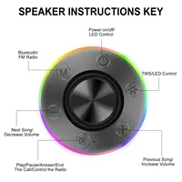IPX7 étanche pour haut-parleurs de douche sans fil Bluetooth avec lumières LED RVB Microphone intégré Radio FM et support à ventouse