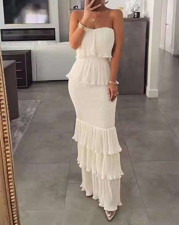 chinese dress ladies Momyknows Rose Carmine Pleated Bandeau Baby Shower Maternity Maxi Dress Rose Carmine / L