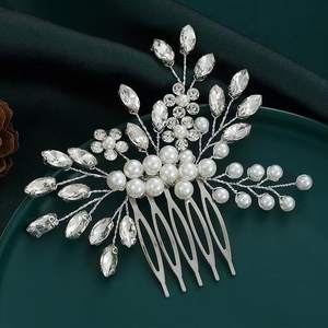 Pettine per Capelli da <span class=keywords><strong>Sposa</strong></span> in Lega Placcata Argento con Cristalli e Perle, Accessori per Capelli alla Moda per Matrimoni, Damigelle e Compleanni - Product Image 5
