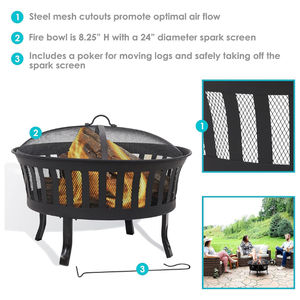 Brasero de Leña Independiente Moderno Crossweave para Exteriores, de 36 Pulgadas, con Pantalla Antichispas, Cubierta Redonda, Color Negro - Product Image 2