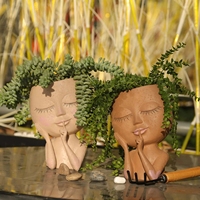 Pot bunga kaktus Resin, dekorasi rumah patung wajah manusia, Pot bunga kaktus sukulen Resin