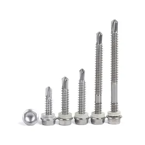 Supply High Quality Hexagon Pan Drill Screw Head Cutting Tail Tapping Screws Hex Head Self Drilling Screws With Rubber Washer