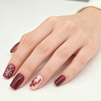 Faux ongles à presser motif Flocon de neige Renne Bourgogne, courts carrés réutilisables en acrylique, lot de 24 pièces pour salon