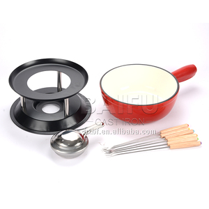 Ensemble de fondue en <span class=keywords><strong>fonte</strong></span> <span class=keywords><strong>émaillé</strong></span>e de 2 pintes, pot à fondue pour faire fondre le fromage, support en métal avec fourchettes en <span class=keywords><strong>acier</strong></span> inoxydable et brûleur - Product Image 5