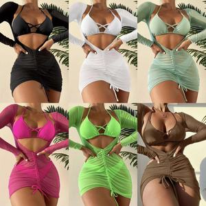 Nuevo Conjunto de Tres Piezas, <span class=keywords><strong>Falda</strong></span> Larga de Gasa, Traje de Baño Bikini con Cordones - Product Image 1