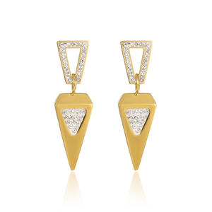 Pendientes de gota triangulares incrustados de cristal, joyería geométrica elegante de Metal en tono dorado para mujer, perfecta para trajes informales de noche - Product Image 1