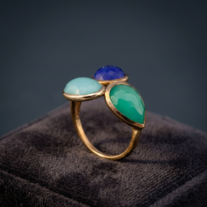 Prime Grade 14K <b>Gold</b> <b>Turquoise</b> Green Argate Lapis Rhodium-Plated 925 Silver Gemstone <b>Ring</b> Trendy Certified Factory Price - Product Image 2