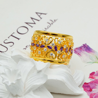 Anillo de Oro 18K con Amatista y Diamante de Laboratorio en Forma de Corazón Hueco, Venta al Por Mayor |   Marca Privada Personalizada Romantique Bridal