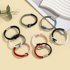 <span class=keywords><strong>Bracelet</strong></span> bicolore européen et américain noir et blanc à 8 noeuds en corde de Milan tissé réglable cadeau de Saint Valentin pour hommes et femmes - Product Image 2