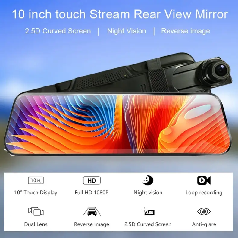 10 pouces écran tactile rétroviseur voiture dvr caméra miroir full hd 2k dashcam double objectif avec WiFi gps rétroviseur avant et arrière 2k dash cam