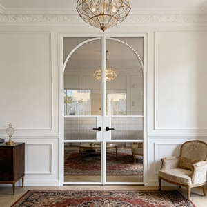 Modern Black Steel <b>Frame</b> French <b>Arch</b> Door, Tempered Glass Hinged Door for Villa, Apartment & Hotel Exterior/Interior - Product Image 4