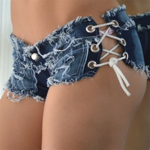 Shorts en jean sexy pour femme, taille basse, en denim noué, mini-short décontracté pour la plage, club, soirée, bas de bikini 2025 - Product Image 1