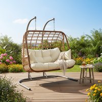 Fauteuil suspendu double en macramé et bois fait main, style moderne, pour extérieur, hôtel, patio, avec support Kugu Relax Macramé