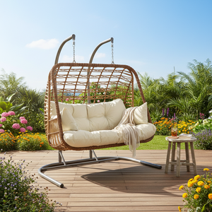 Handmade Wood Macrame Modern Outdoor Hotel Double Seat Patio <b>Swings</b> Hanging Chair Stand - Product Image 3