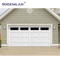 Portes de garage en aluminium de style Bridgeport personnalisées Rogenilan avec fenêtres en plexiglas supérieures porte coulissante de cour sur rail