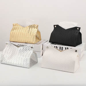 Boîte à mouchoirs en cuir tressé SHEIN, blanche, autoportante, multi-usage, décoration intérieure, printemps 2025 - Product Image 4