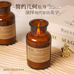 Aroma Sensation Scented Candle Amber Glass Bottle Elegant Home Decor Gift Item - Product Image 5