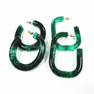 Resin Earrings High Quality Resin Transparent C-shaped Stud Earrings Transparent White Green And Gold Foil