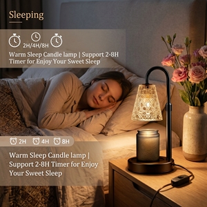 Lampu Pemanas Lilin Hitam Motif Kaca Tahan Panas Kap Lampu Kaca Alas Logam Pengatur Waktu Tinggi Dapat Disesuaikan Pencair Lilin - Product Image 4