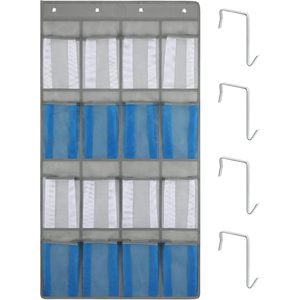 F-Color 16-Pocket Hanging Organizer Grey Mesh <b>Shoe</b> Storage Over Door Wall Mount for Cabin RV Use - Product Image 1