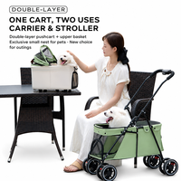 Poussette pliable double couche réglable pour animaux de compagnie 2-en-1, transporteur de voyage détachable pour chats et chiens, cadre métallique, utilisation extérieure portable