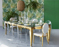 Ensemble de table à manger de luxe en acier inoxydable doré pour événements et mariages, avec plateau en verre miroir, design moderne pour salon et extérieur