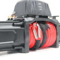 Treuil électrique noir 24V 12V pour VTT, 12000 lbs, ODM, 4x4 tout-terrain, avec câble en acier synthétique et alliage d'aluminium, hauteur de levage 10m