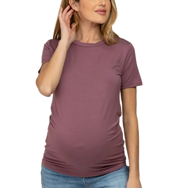 Short sleeve maternity t shirt bamboo pregnant clothes sustainable women t shirt custom eco friendly nursing breastfeeding top