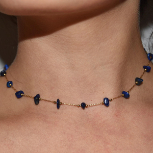 Collier délicat en acier inoxydable à maillons avec pierres précieuses naturelles de Lapis Lazuli <span class=keywords><strong>pour</strong></span> femmes et hommes - Product Image 3