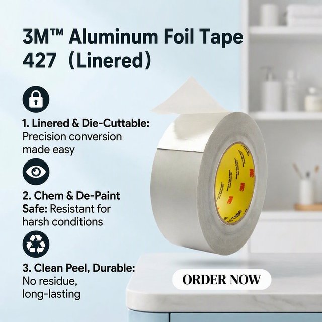 3M 427 Silver Aluminum Foil Tape (Linered) with Acrylic Adhesive for Aircraft Paint Stripping Masking UV Resistant Electronics