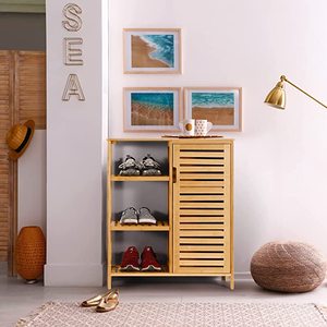 Armoire de rangement de salle de bain en bambou, 3 étagères avec porte, armoire de rangement autoportante, <span class=keywords><strong>meuble</strong></span>, étagère de <span class=keywords><strong>cuisine</strong></span> - Product Image 6