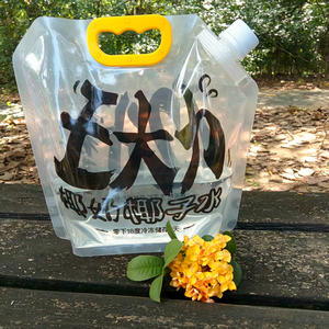 Bolsa transparente de materiales de grado alimenticio, bolsa de pie con caño, bolsa de mano portátil para jugo, agua de coco, bebida líquida - Product Image 1