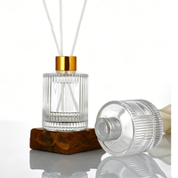 Bouteille en verre vide à nervures verticales pour diffuseur de parfum à bâtonnets, avec bouchon doré, 50 ml, 100 ml, pour huiles parfumées d'ambiance