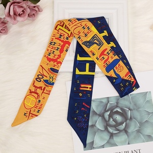 100x5cm European American Women's Printed Imitation Silk Narrow <strong>Scarf</strong> Twill Tie Bag Handle Small Ribbon Bag Hair - Product Image 4