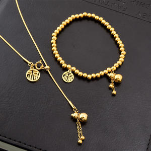 Conjunto de Collar con Colgante de Calabaza Estilo Chino de la Suerte con Dos Formas de Uso, Palabra Fu, Chapado en Oro, Acero Inoxidable, Pendientes Largos con Borla y Pulsera - Product Image 5