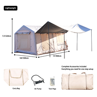 12 ㎡   Tente de luxe gonflable type manoir, conception à 3 portes avec cloison de séparation, tente de glamping panoramique robuste en Oxford 420D