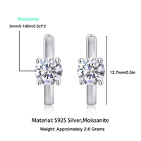 Boucles d'oreilles créoles en argent sterling 925 avec moissanite 1 carat pour femme, boucles d'oreilles solitaires Huggie en moissanite taille brillant rond 0,5 carat