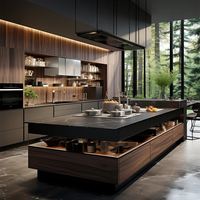 Kustomisasi Seluruh Rumah Desain Modern Kabinet Dapur Kayu Oak MDF Kabinet Dapur Modular Mewah Dengan Pulau untuk Villa